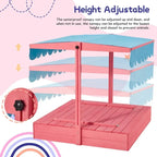 EROMMY Children's Wooden Sandbox with Folding Bench Seats and Adjustable Canopy,Pink
